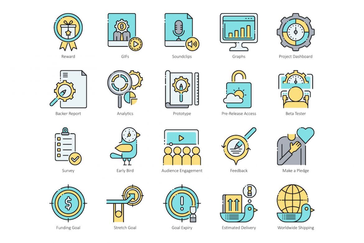 66 Crowdfunding Icons | Aqua - view 4