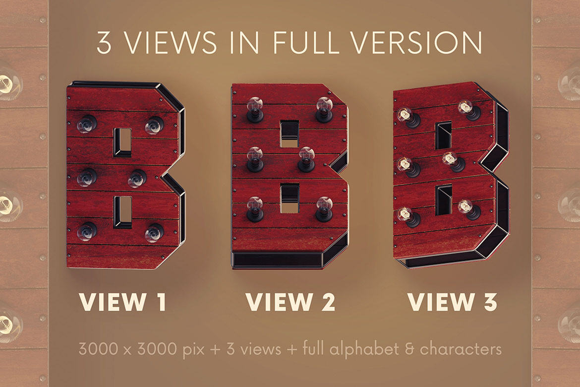 Steampunk Lights - Free 3D Lettering - view 3