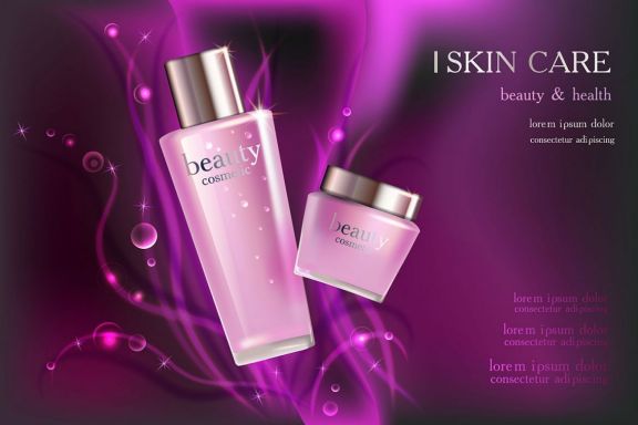 Cosmetic ads template. Fuchsia