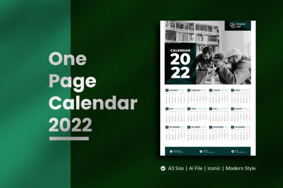 FREE One Page Wall Calendar 2022