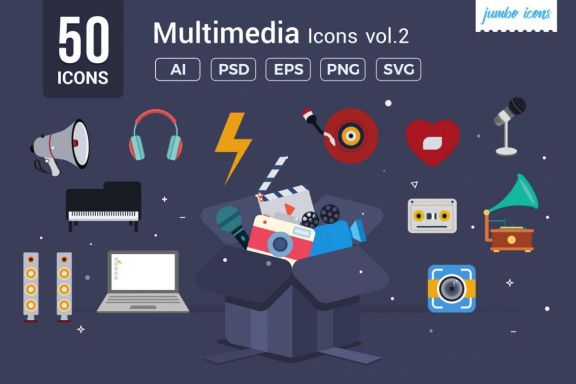 Flat Vector Icons Multimedia Pack