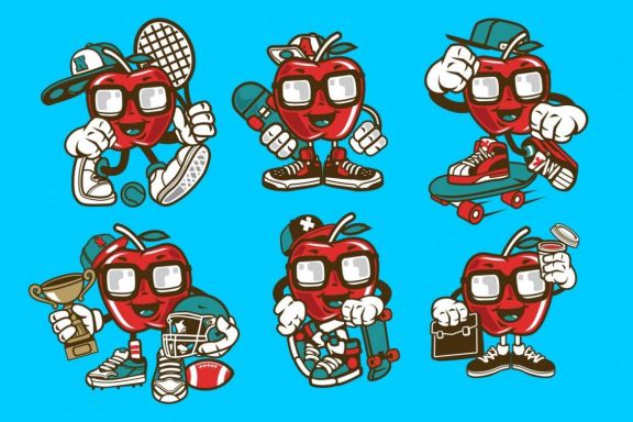 6 Apple Cartoon Character