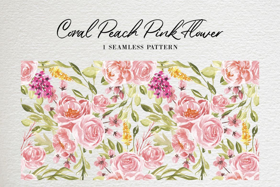 Coral Peach Pink Flower Watercolor - view 4