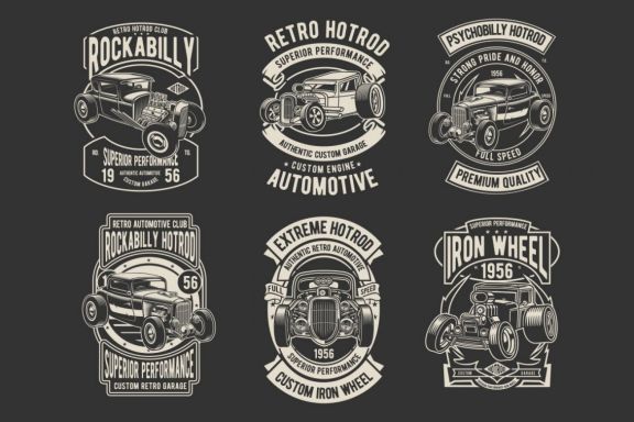 6 Hotrod Badge Design Set