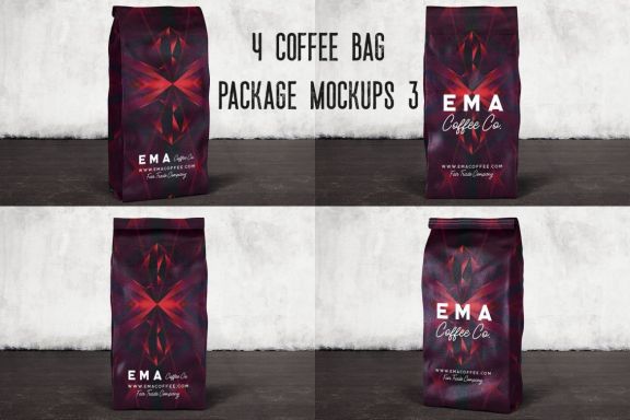 4 Coffee Bag Package Mockups 3