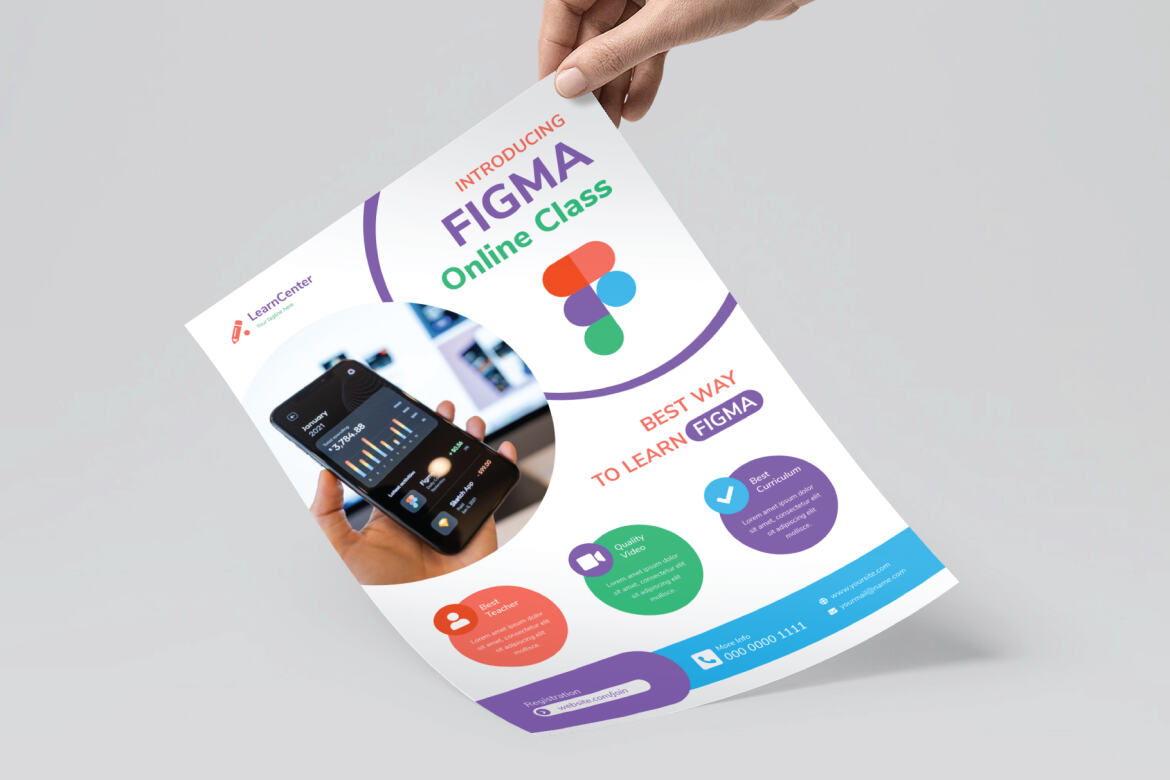 Mobile UI UX Online Class FREE Flyer Template - view 3