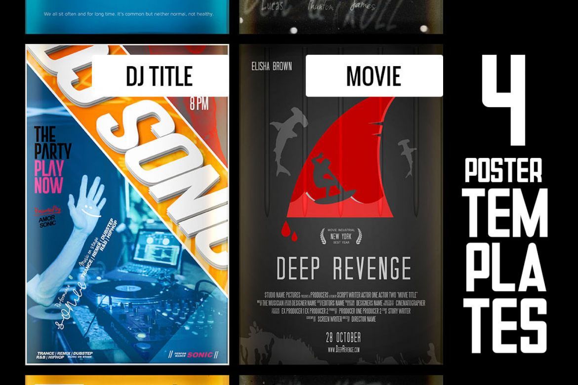 4 Poster Photoshop Templates alternate