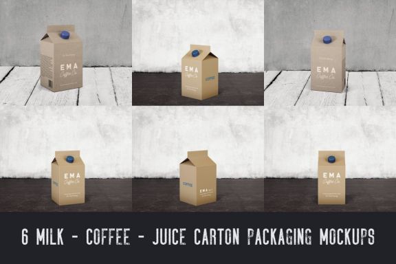 6 Milk Coffee Juice Carton Packaging Mockups