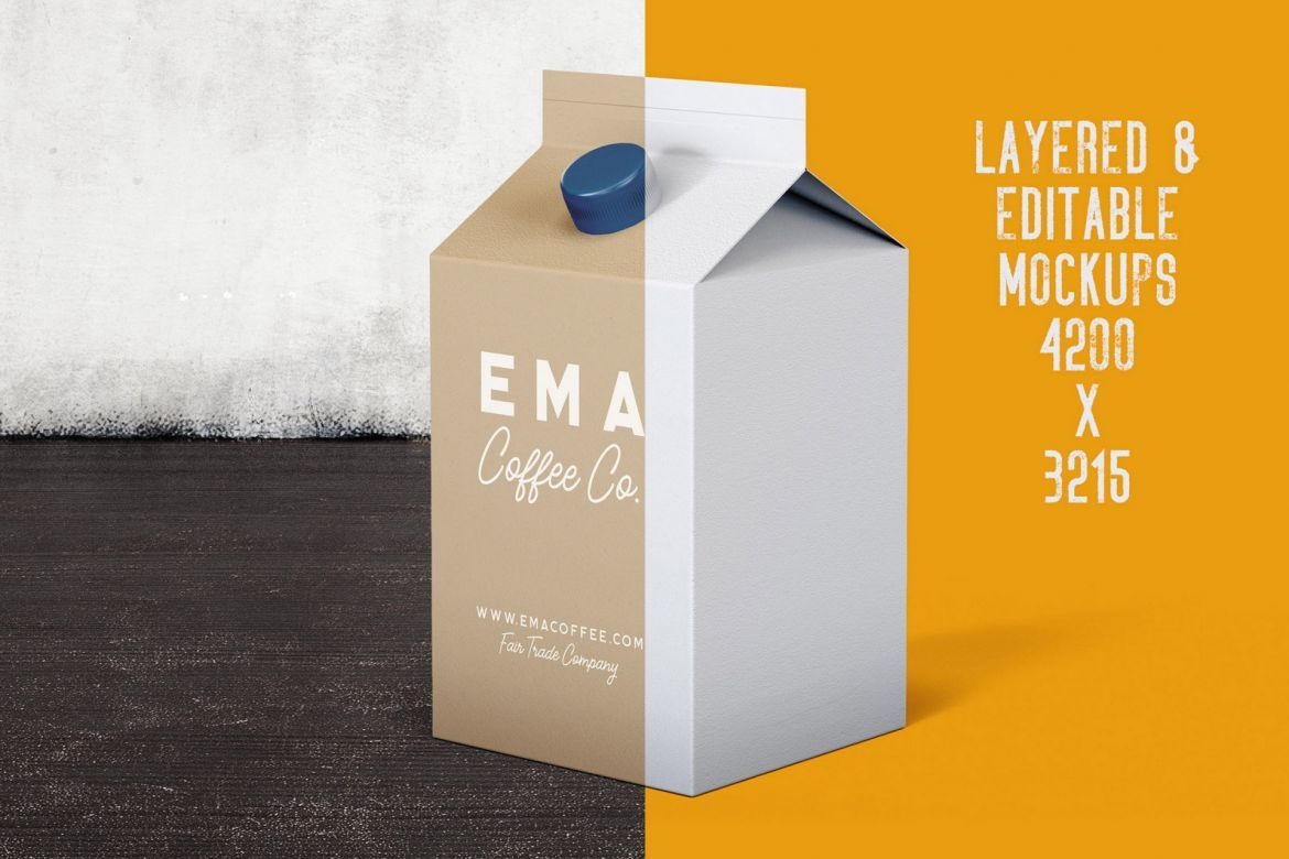 6 Milk Coffee Juice Carton Packaging Mockups alternate