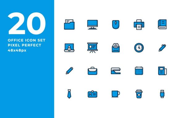 20 Office Icon Sets - Blue Filled Line