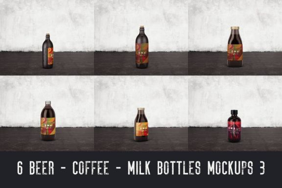 6 Beer Coffee Milk Bottles Mockups 3