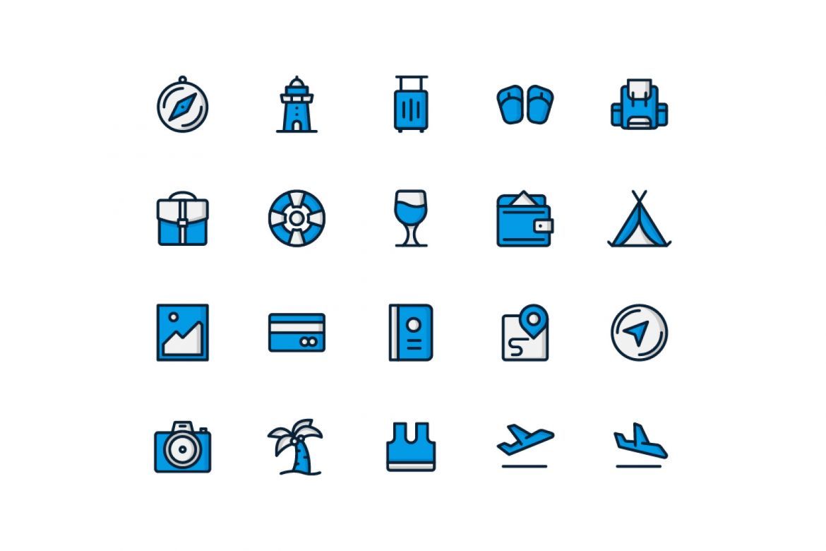 20 Travel Icon Sets - Blue Filled Line alt