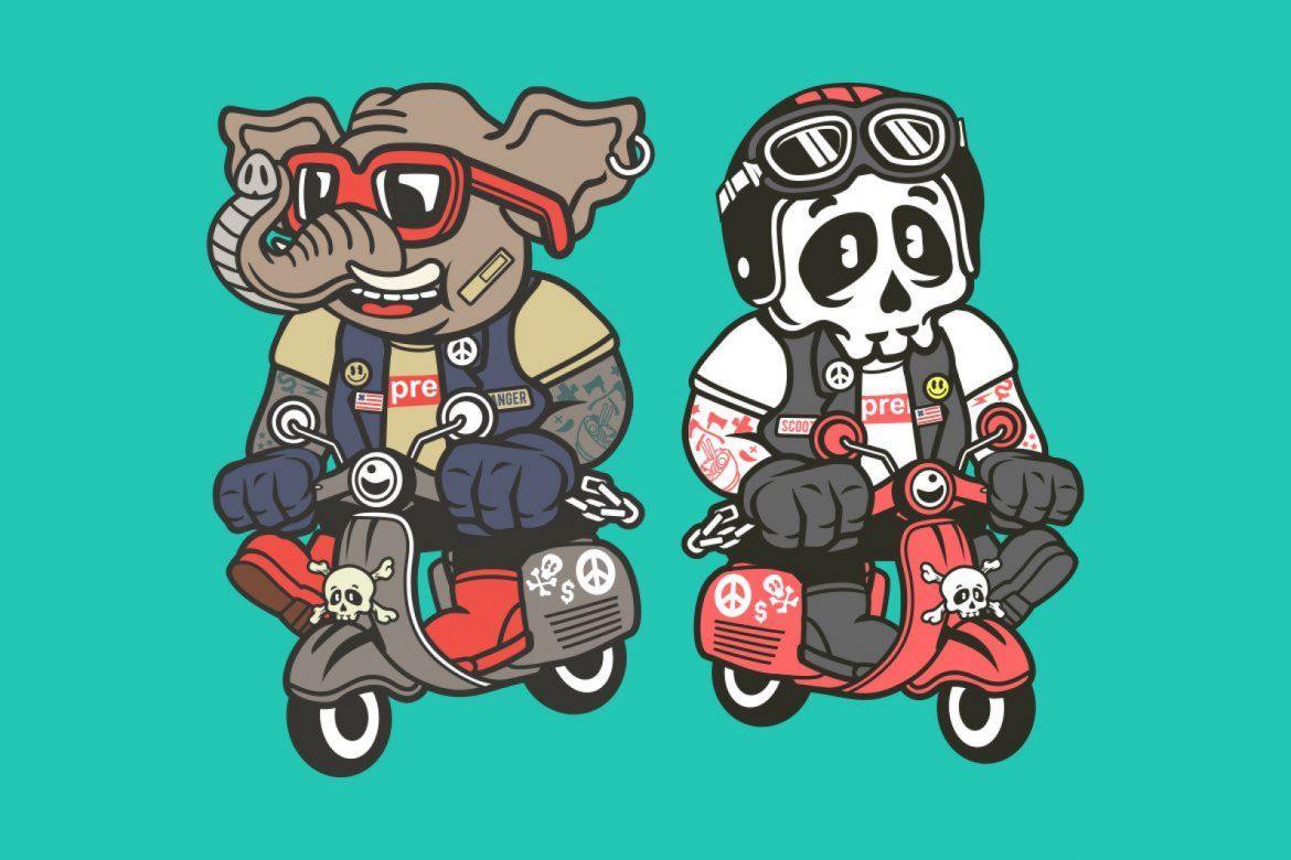 6 Scooterist Cartoon Character alternate