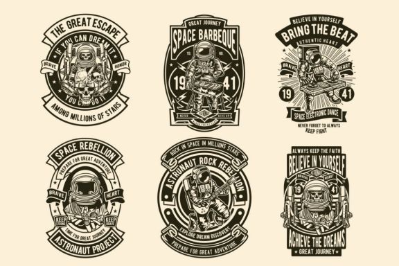 6 Astronaut Badge Design Set
