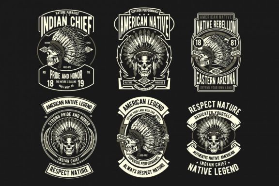6 Indian Native Badge Design Set