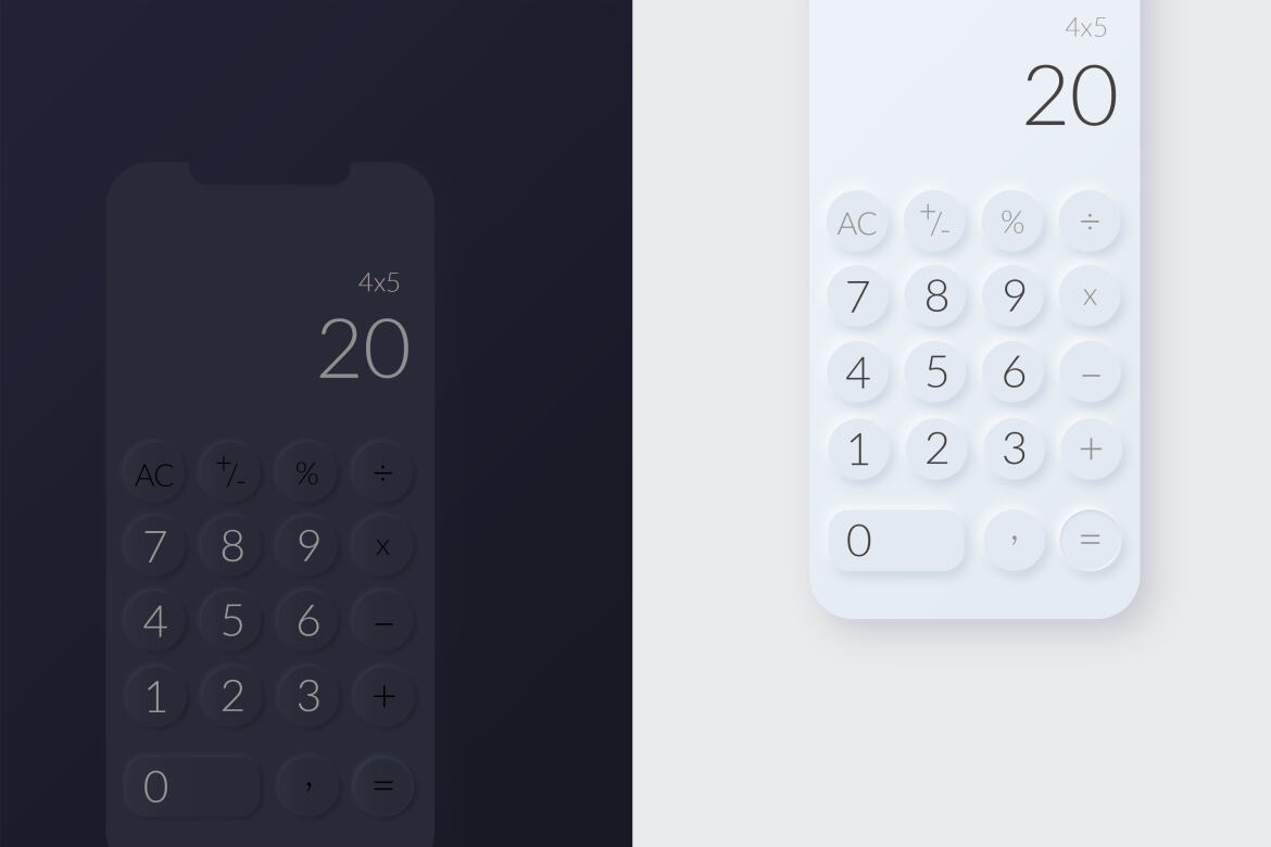Calculator Neumorphic Screen Mockup alternate