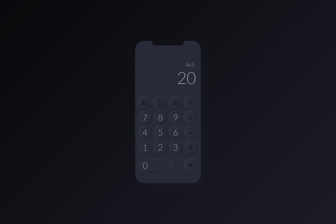 Calculator Neumorphic Screen Mockup - view 3