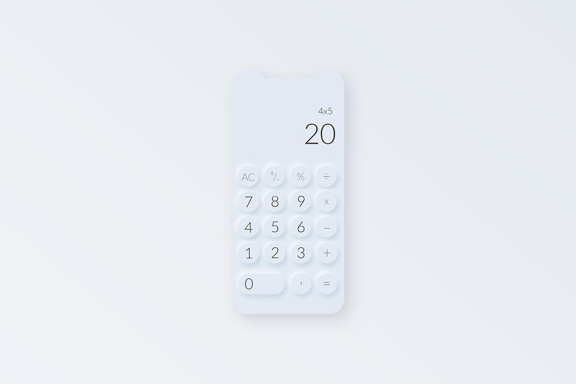 Calculator Neumorphic Screen Mockup alternate