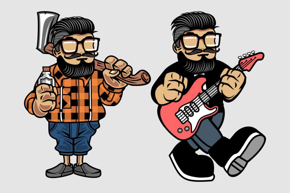 8 Beard Hipster Cartoon Character alternate