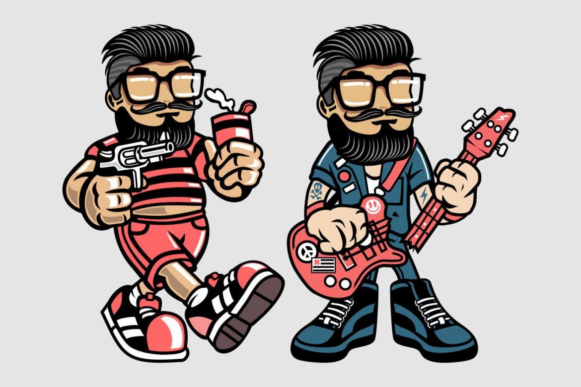 8 Beard Hipster Cartoon Character - view 3