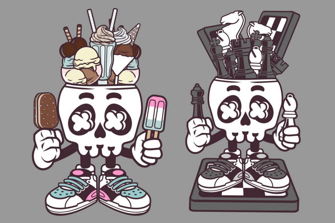 8 Skull Head Cartoon Character - view 4