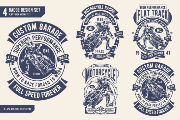 4 Flat Track Badge Design Set