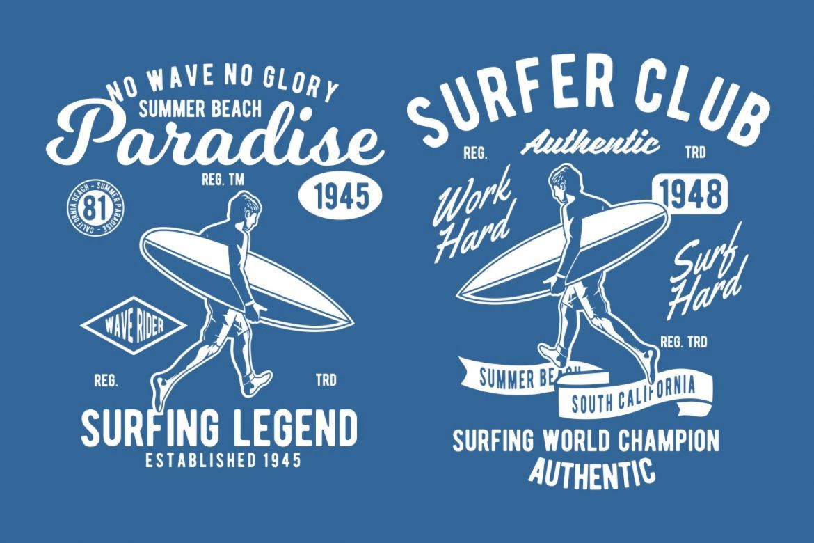 4 Retro Surfing Badge Design Set alternate