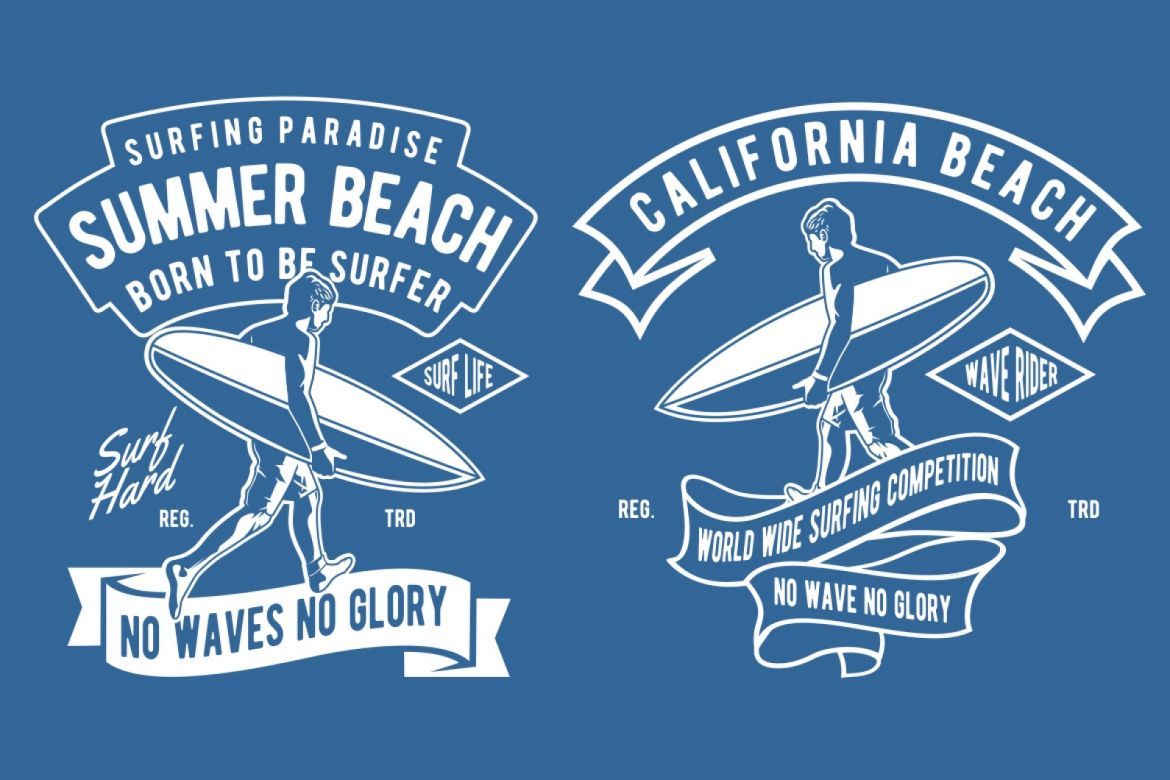 4 Retro Surfing Badge Design Set - view 3