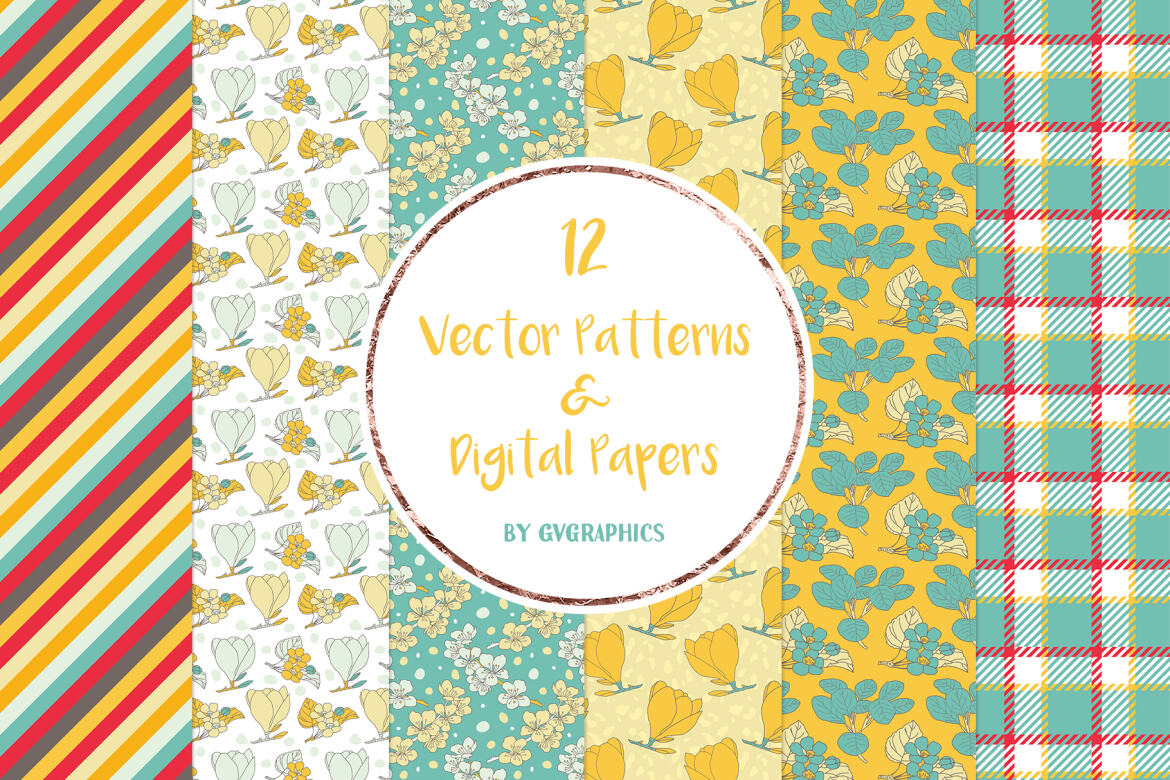 FREE Vector Spring Flowers Patterns & Digital Papers - view 3
