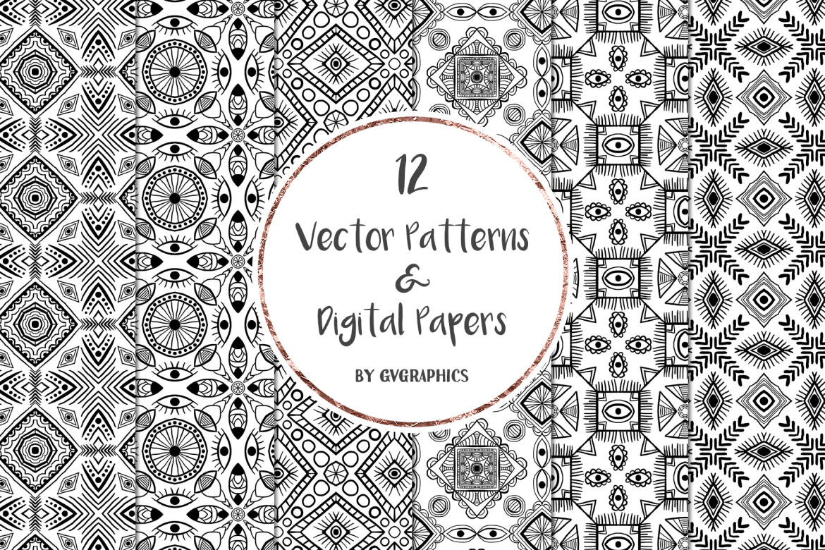 FREE Black and White Vector Patterns and Digital Papers Set 1 - view 3