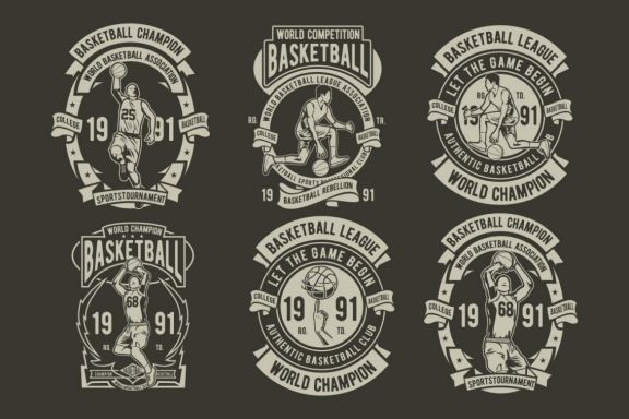 6 Basketball Badges Design Set