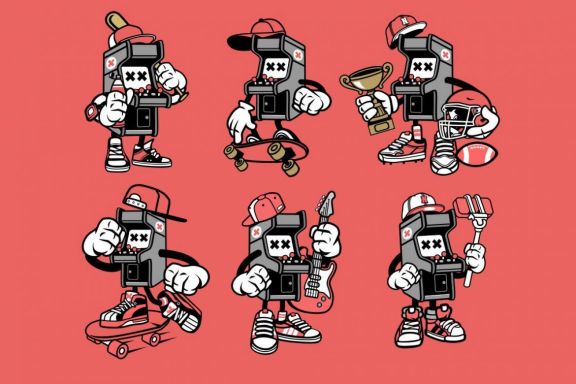 6 Arcade Gamer Cartoon Character