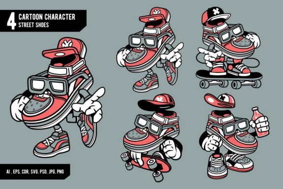 4 Street Shoes Cartoon Character