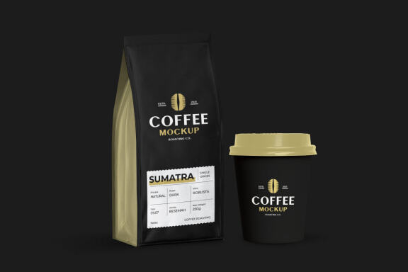Coffee Cup & Bag Packaging FREE Mockup