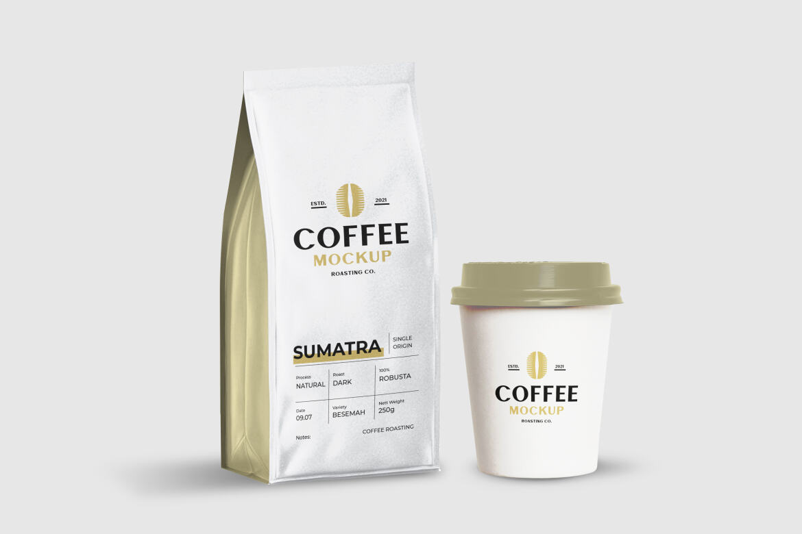 Coffee Cup & Bag Packaging FREE Mockup alt