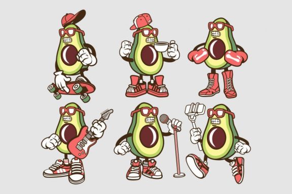 6 Avocado Cartoon Character 