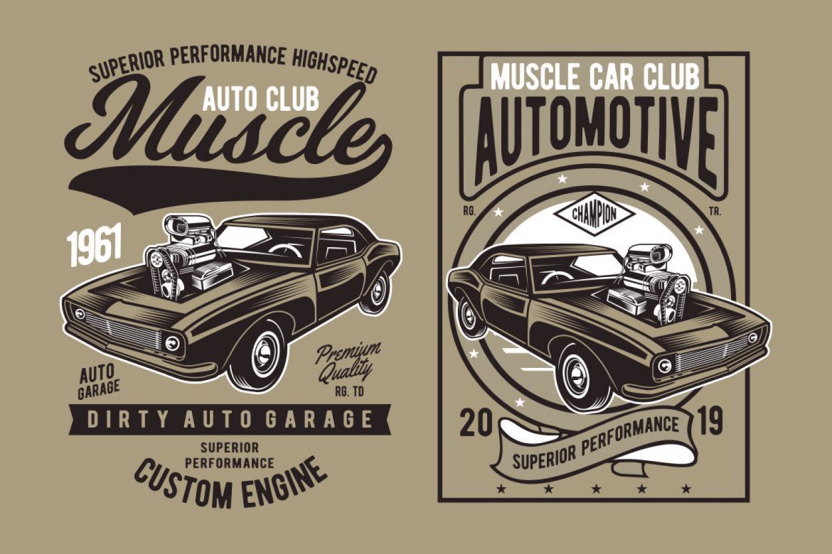 4 Muscle Car Badge Design Set alt