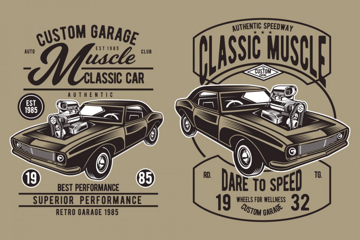 4 Muscle Car Badge Design Set - view 3