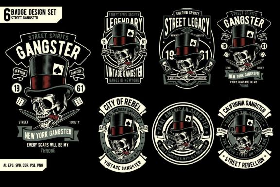 6 Gangster Badge Design Set 