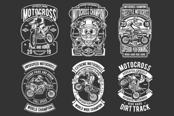 6 Motocross Badges Design Set 