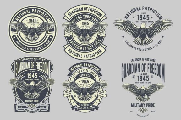 6 National Patriotism Badge Design Set