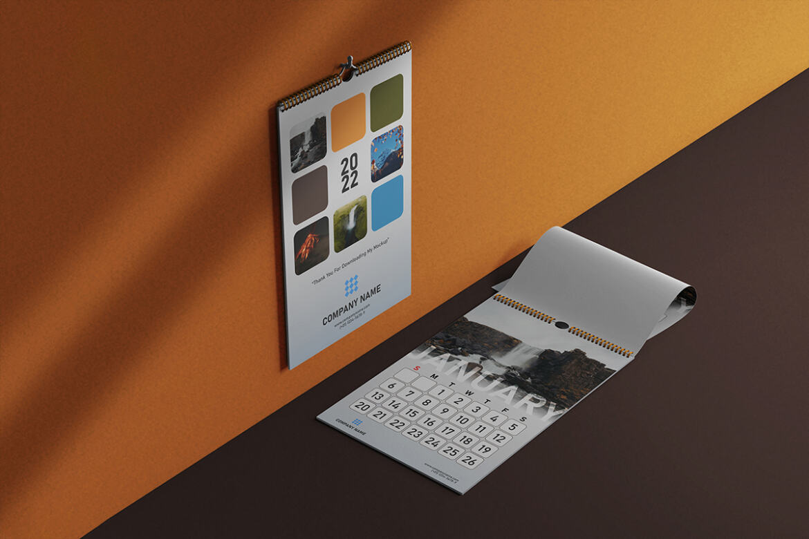 Wire Wall Calendar Isometric FREE Mock-up - view 3
