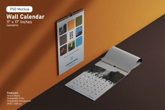 Wire Wall Calendar Isometric FREE Mock-up