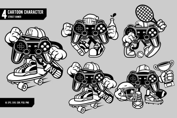 4 Street Gamer Cartoon Character
