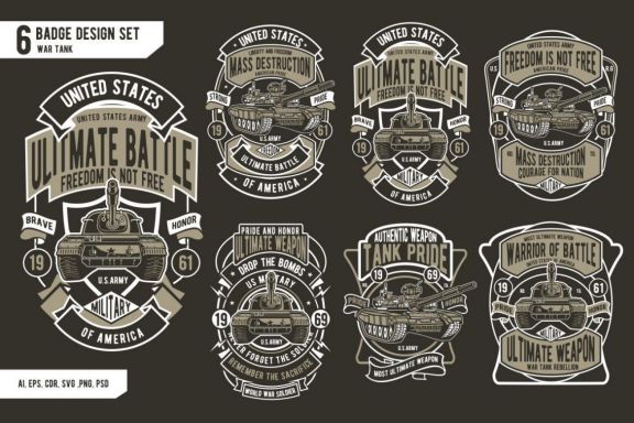 6 War Tank Badge Design Set