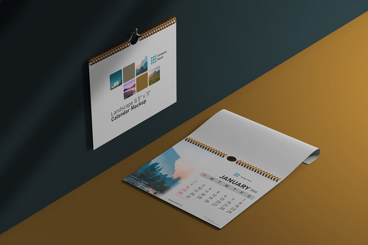 Wall Calendar FREE Isometric Mock-up - view 3