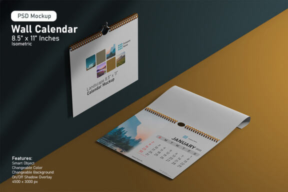 Wall Calendar FREE Isometric Mock-up