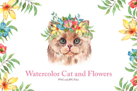 Free Watercolor Summer Cat 