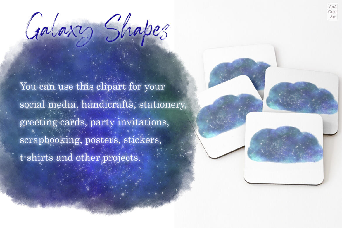 Watercolor Galaxy Shapes FREE Clipart - view 4