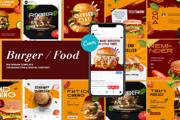 Burger / Food Instagram | Free CANVA Template
